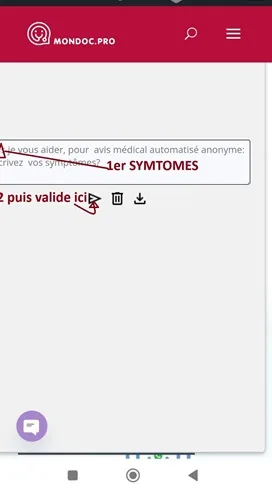Validation des symptômes sur Mondoc