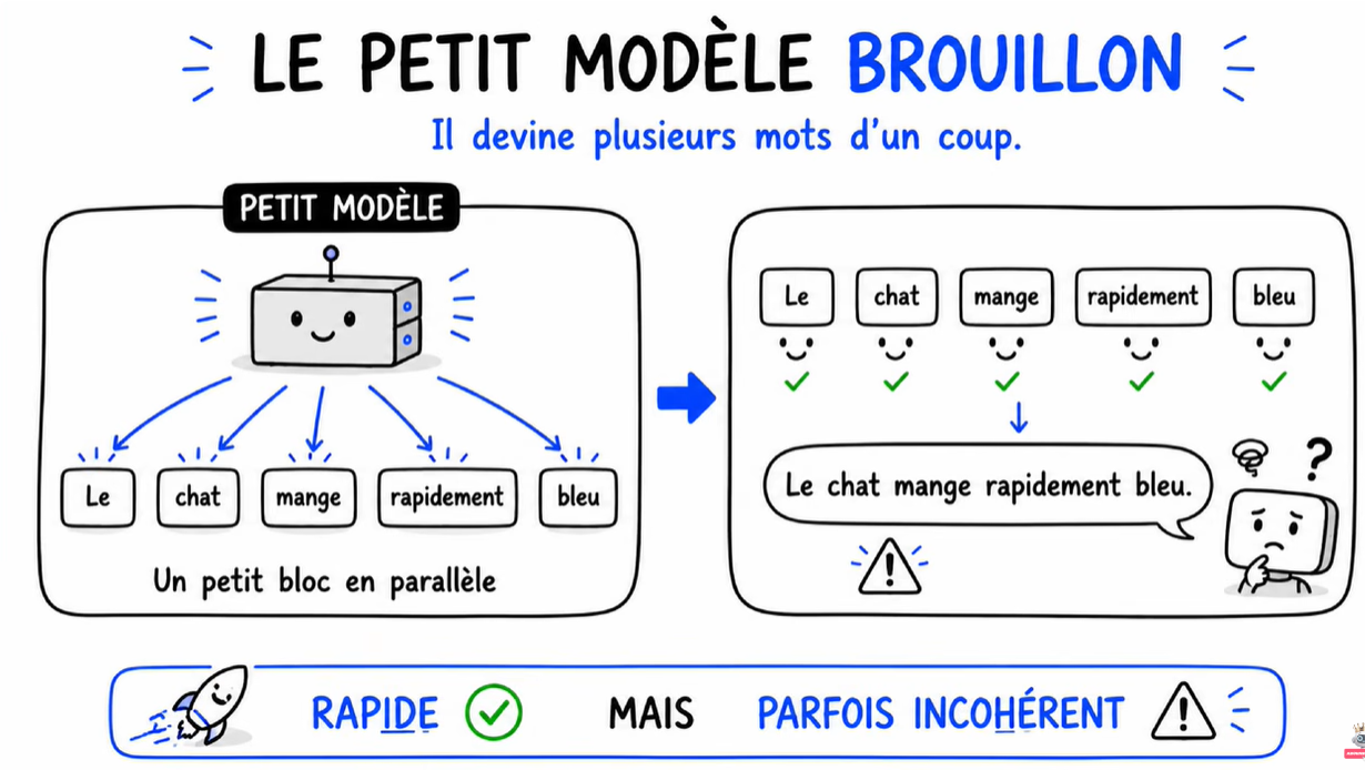 Le petit modèle brouillon devine plusieurs mots d'un coup